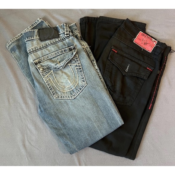 Rare Lot Of 2 True Religion Jeans Made In USA Ricky Super T Mens 38 Thrashed Y2K - Picture 1 of 16